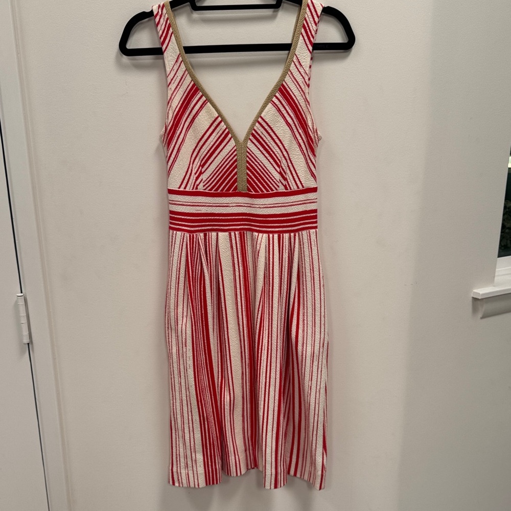 Anthropologie Red and Cream Striped Mini Dress